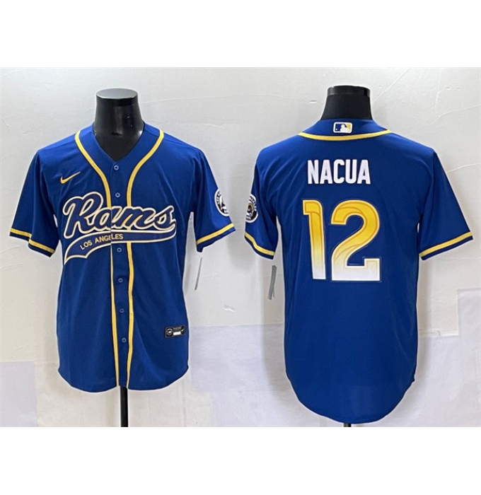 Men's Los Angeles Rams #12 Puka Nacua Royal Cool Base Stitched Baseball Jersey
