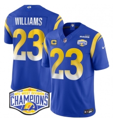 Men's Los Angeles Rams #23 Kyren Williams Blue 2024 NFC West Champions With 4-Star C F.U.S.E. Vapor Untouchable Stitched Football Jersey