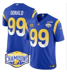 Men's Los Angeles Rams #99 Aaron Donald Blue 2024 NFC West Champions With 4-Star C F.U.S.E. Vapor Untouchable Stitched Football Jersey