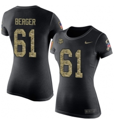 Women's Nike Minnesota Vikings #61 Joe Berger Black Camo Salute to Service T-Shirt