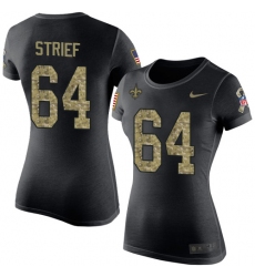 Women's Nike New Orleans Saints #64 Zach Strief Black Camo Salute to Service T-Shirt