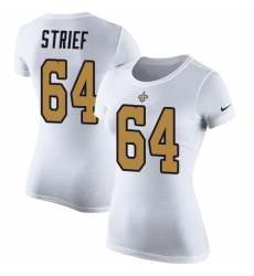 Women's Nike New Orleans Saints #64 Zach Strief White Rush Pride Name & Number T-Shirt