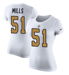 Women's Nike New Orleans Saints #51 Sam Mills White Rush Pride Name & Number T-Shirt