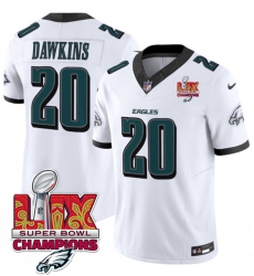 Men's Philadelphia Eagles #20 Brian Dawkins White 2025 Eagles Logo Super Bowl LIX New F.U.S.E. Vapor Untouchable Limited Football Stitched Jersey