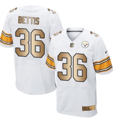 Men's Nike Pittsburgh Steelers #36 Jerome Bettis Elite White/Gold NFL Jersey