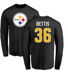 NFL Nike Pittsburgh Steelers #36 Jerome Bettis Black Name & Number Logo Long Sleeve T-Shirt