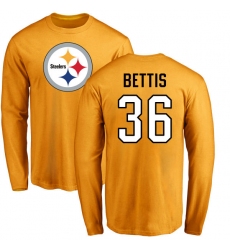 NFL Nike Pittsburgh Steelers #36 Jerome Bettis Gold Name & Number Logo Long Sleeve T-Shirt