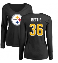 NFL Women's Nike Pittsburgh Steelers #36 Jerome Bettis Black Name & Number Logo Slim Fit Long Sleeve T-Shirt