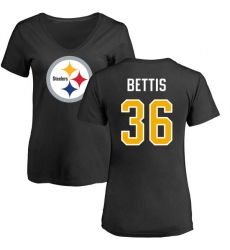 NFL Women's Nike Pittsburgh Steelers #36 Jerome Bettis Black Name & Number Logo Slim Fit T-Shirt