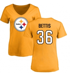 NFL Women's Nike Pittsburgh Steelers #36 Jerome Bettis Gold Name & Number Logo Slim Fit T-Shirt