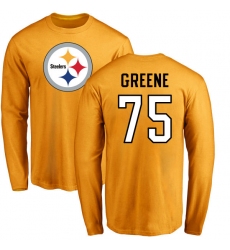 NFL Nike Pittsburgh Steelers #75 Joe Greene Gold Name & Number Logo Long Sleeve T-Shirt