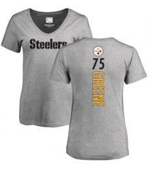 NFL Women's Nike Pittsburgh Steelers #75 Joe Greene Ash Backer V-Neck T-Shirt