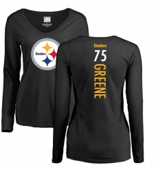 NFL Women's Nike Pittsburgh Steelers #75 Joe Greene Black Backer Slim Fit Long Sleeve T-Shirt