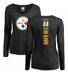 NFL Women's Nike Pittsburgh Steelers #88 Lynn Swann Black Backer Slim Fit Long Sleeve T-Shirt