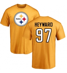 NFL Nike Pittsburgh Steelers #97 Cameron Heyward Gold Name & Number Logo T-Shirt