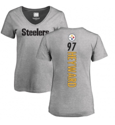 NFL Women's Nike Pittsburgh Steelers #97 Cameron Heyward Ash Backer V-Neck T-Shirt