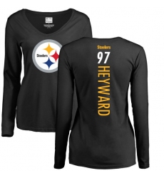 NFL Women's Nike Pittsburgh Steelers #97 Cameron Heyward Black Backer Slim Fit Long Sleeve T-Shirt