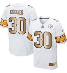 Men's Nike Pittsburgh Steelers #30 James Conner Elite White/Gold NFL Jersey