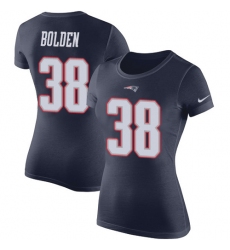 Women's Nike New England Patriots #38 Brandon Bolden Navy Blue Rush Pride Name & Number T-Shirt