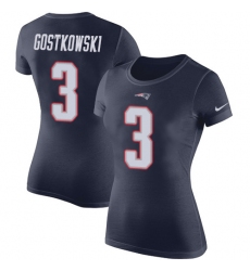 Women's Nike New England Patriots #3 Stephen Gostkowski Navy Blue Rush Pride Name & Number T-Shirt