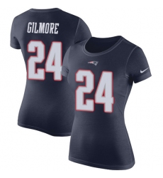 Women's Nike New England Patriots #24 Stephon Gilmore Navy Blue Rush Pride Name & Number T-Shirt