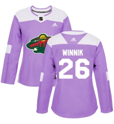 Women's Adidas Minnesota Wild #26 Daniel Winnik Authentic Purple Fights Cancer Practice NHL Jersey