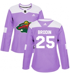 Women's Adidas Minnesota Wild #25 Jonas Brodin Authentic Purple Fights Cancer Practice NHL Jersey