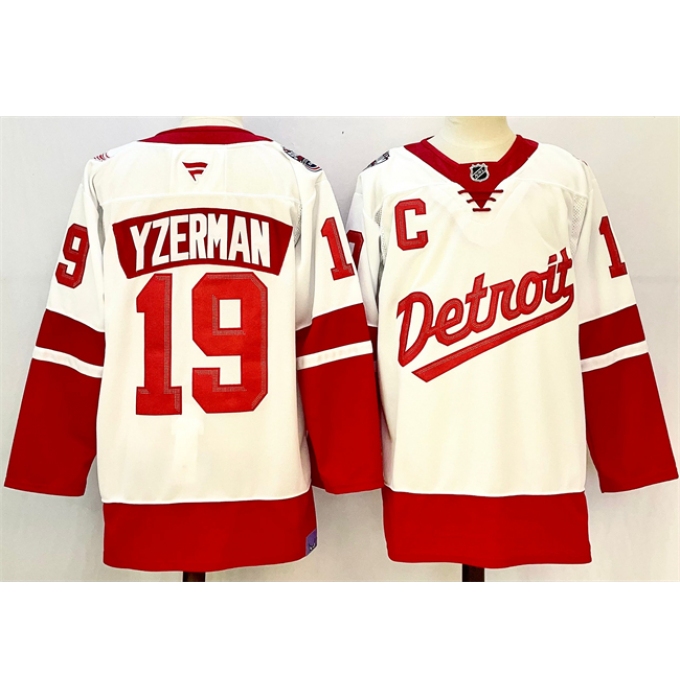 Men's Detroit Red Wings #19 Steve Yzerman White Red 2024-25 With C Stitched Jersey