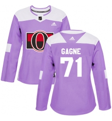 Women's Adidas Ottawa Senators #71 Gabriel Gagne Authentic Purple Fights Cancer Practice NHL Jersey