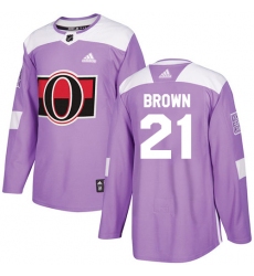 Men's Adidas Ottawa Senators #21 Logan Brown Authentic Purple Fights Cancer Practice NHL Jersey