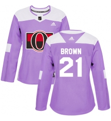 Women's Adidas Ottawa Senators #21 Logan Brown Authentic Purple Fights Cancer Practice NHL Jersey