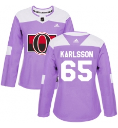 Women's Adidas Ottawa Senators #65 Erik Karlsson Authentic Purple Fights Cancer Practice NHL Jersey