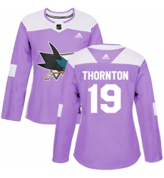 Women's Adidas San Jose Sharks #19 Joe Thornton Authentic Purple Fights Cancer Practice NHL Jersey