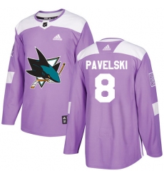 Youth Adidas San Jose Sharks #8 Joe Pavelski Authentic Purple Fights Cancer Practice NHL Jersey