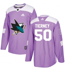 Men's Adidas San Jose Sharks #50 Chris Tierney Authentic Purple Fights Cancer Practice NHL Jersey