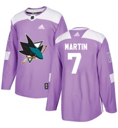 Men's Adidas San Jose Sharks #7 Paul Martin Authentic Purple Fights Cancer Practice NHL Jersey