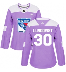 Women's Adidas New York Rangers #30 Henrik Lundqvist Authentic Purple Fights Cancer Practice NHL Jersey