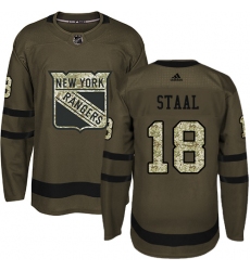 Men's Adidas New York Rangers #18 Marc Staal Authentic Green Salute to Service NHL Jersey