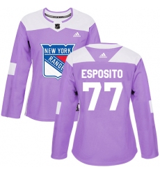 Women's Adidas New York Rangers #77 Phil Esposito Authentic Purple Fights Cancer Practice NHL Jersey