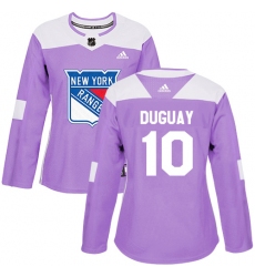 Women's Adidas New York Rangers #10 Ron Duguay Authentic Purple Fights Cancer Practice NHL Jersey