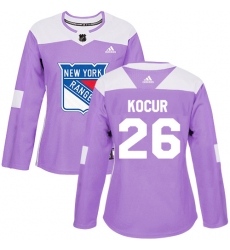 Women's Adidas New York Rangers #26 Joe Kocur Authentic Purple Fights Cancer Practice NHL Jersey