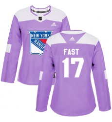 Women's Adidas New York Rangers #17 Jesper Fast Authentic Purple Fights Cancer Practice NHL Jersey