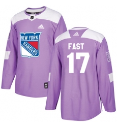 Youth Adidas New York Rangers #17 Jesper Fast Authentic Purple Fights Cancer Practice NHL Jersey