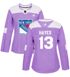 Women's Adidas New York Rangers #13 Kevin Hayes Authentic Purple Fights Cancer Practice NHL Jersey