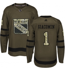 Men's Adidas New York Rangers #1 Eddie Giacomin Authentic Green Salute to Service NHL Jersey