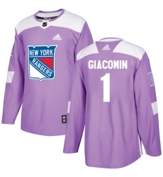 Youth Adidas New York Rangers #1 Eddie Giacomin Authentic Purple Fights Cancer Practice NHL Jersey