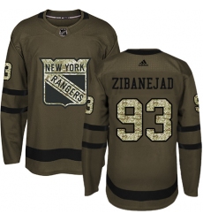 Youth Adidas New York Rangers #93 Mika Zibanejad Premier Green Salute to Service NHL Jersey