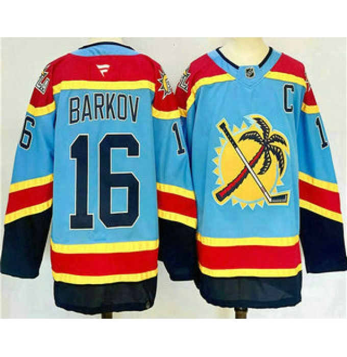 Men's Florida Panthers #16 Aleksander Barkov Blue 2024 Reverse Retro Stitched Jersey