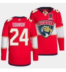 Men's Florida Panthers #24 Justin Sourdif Red Home 2024 Stanley Cup Champions Stitched Jersey