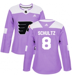 Women's Adidas Philadelphia Flyers #8 Dave Schultz Authentic Purple Fights Cancer Practice NHL Jersey